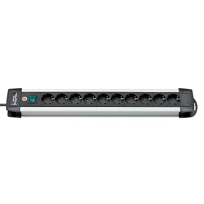 Brennenstuhl Premium-Alu-Line Steckdosenleiste - Anzahl Steckdosen Schuko: 10 Stk., Schwarz/Silber, 3 m, Max. Anschlussleistung: 3.680 W