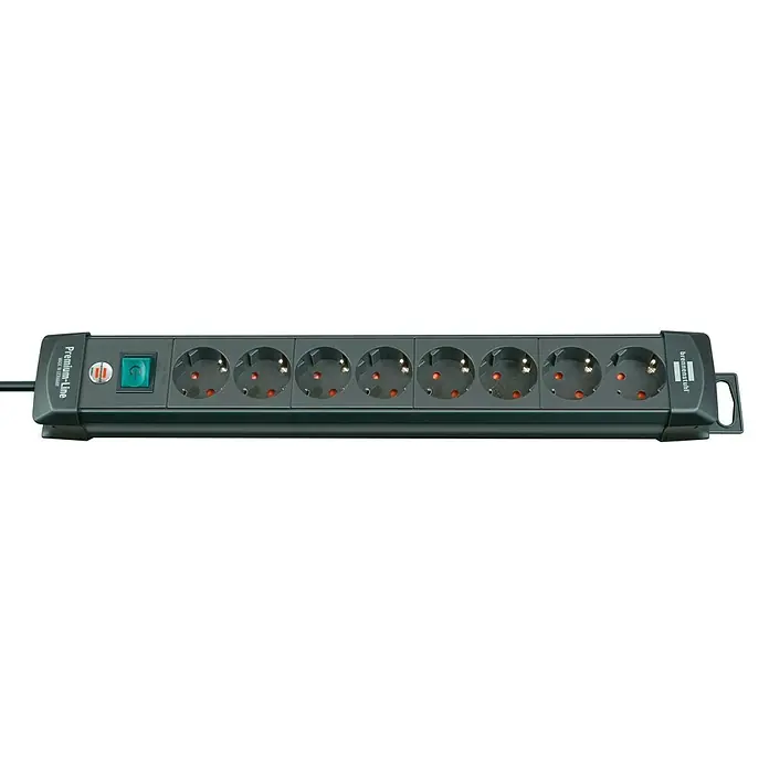 Brennenstuhl Premium-Line Steckdosenleiste - Anzahl Steckdosen Schuko: 8 Stk., Schwarz, Kabellänge: 3 m, Max. Anschlussleistung: 3.680 W
