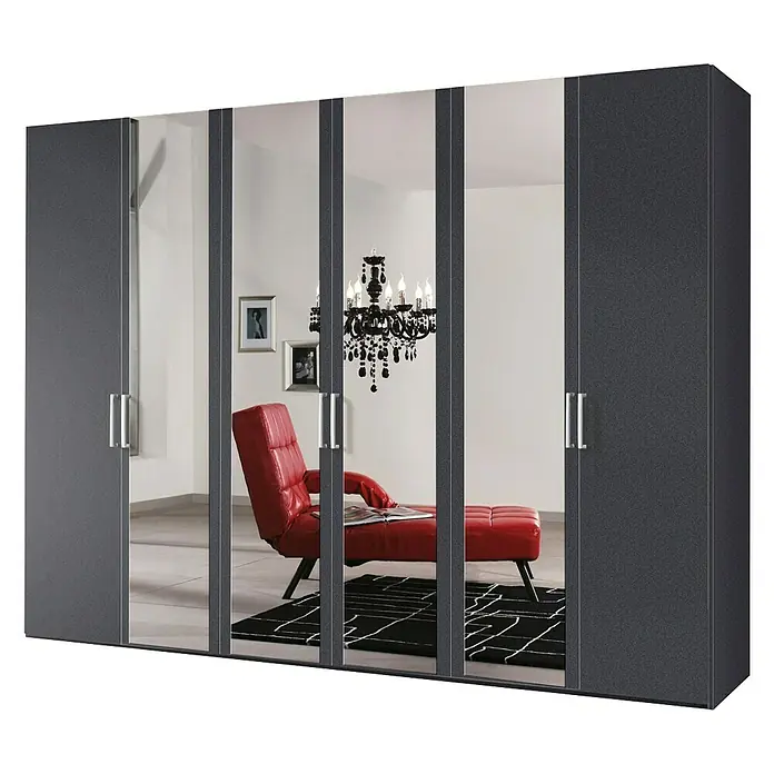 Express Möbel Drehtürschrank Brooklyn - L x B x H: 58 x 300 x 216 cm, Graphit, 4 Spiegel - Rechte Seitenansicht