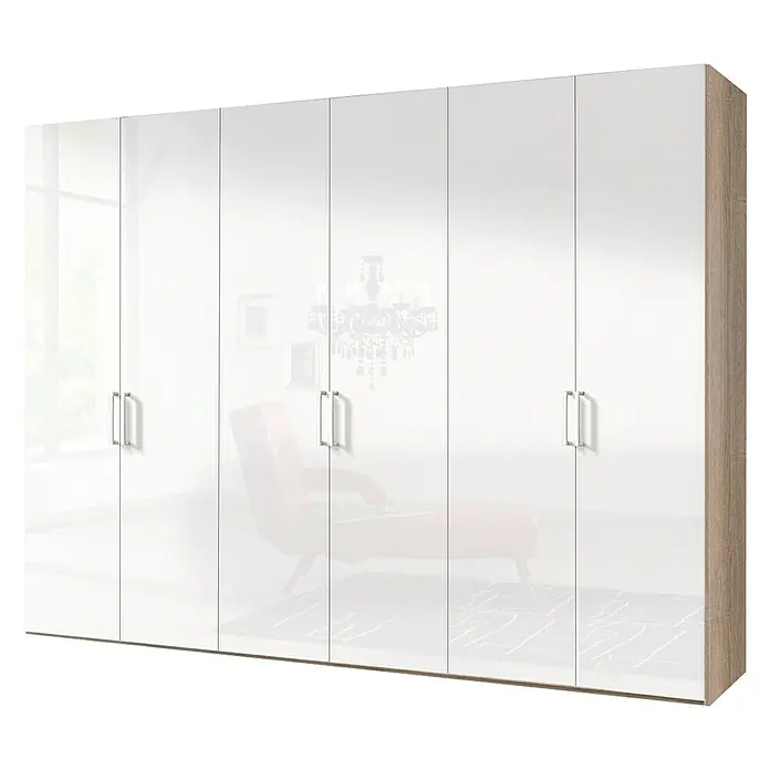 Express Möbel Kleiderschrank Brooklyn - L x B x H: 58 x 300 x 216 cm, Weiß/Sonoma Eiche, Lackiert, Ohne Spiegel - Rechte Seitenansicht