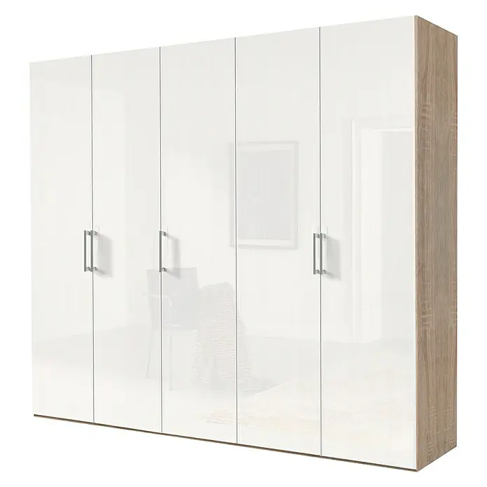 Express Möbel Kleiderschrank Brooklyn - L x B x H: 58 x 250 x 216 cm, Weiß/Sonoma Eiche, Ohne Spiegel, Lackiert - Rechte Seitenansicht