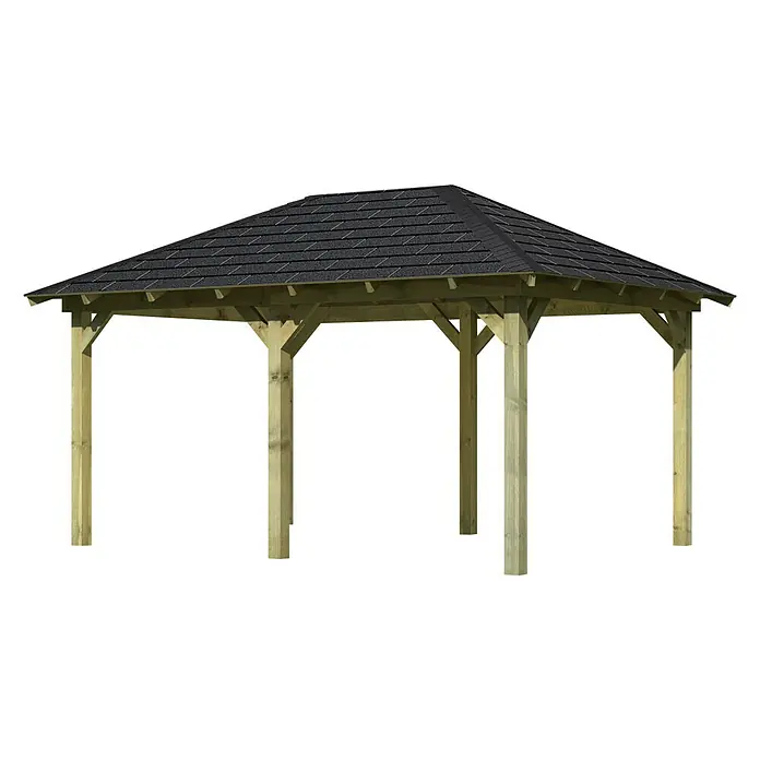 Karibu Pavillon Perida Set - 485 x 345 cm, Schwarz, Natur - Linke Seitenansicht