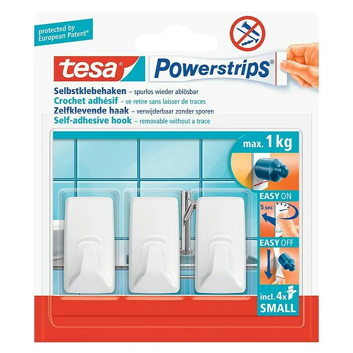 Tesa Powerstrips Zelfklevende haak - Wit, 3 st.