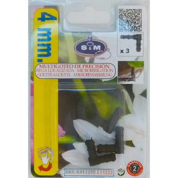 Codo microgoteo - Diámetro: 4 mm, 3 ud., Plástico