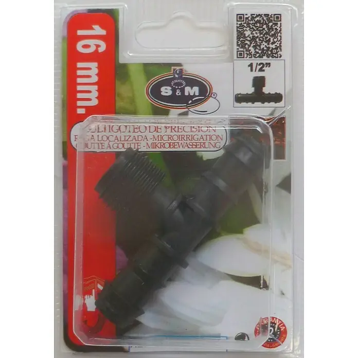 Pieza T Goteo macho 1/2" - 16 mm