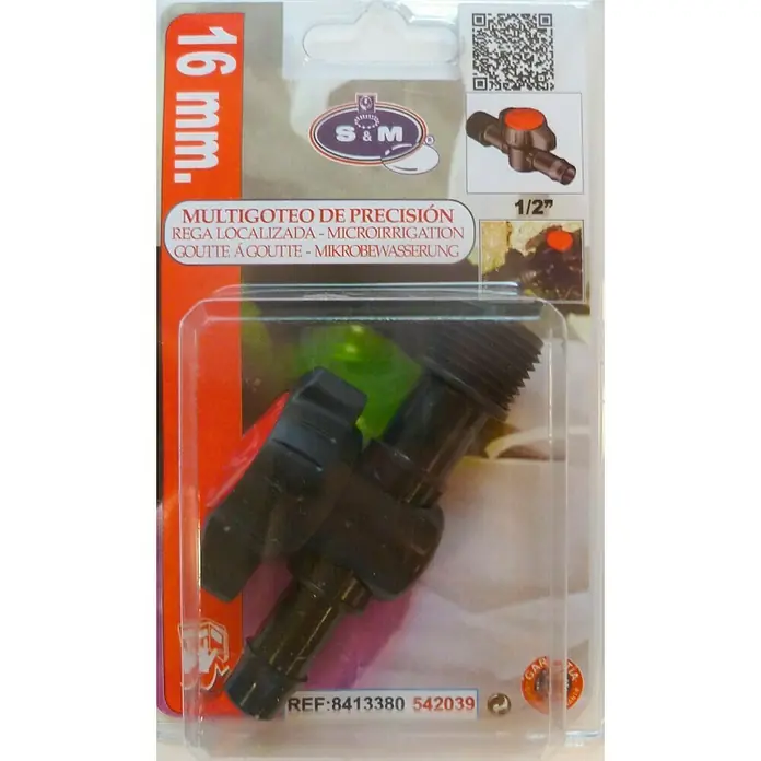 Llave de paso goteo macho ½" - Diámetro: 16 mm, 1 ud.