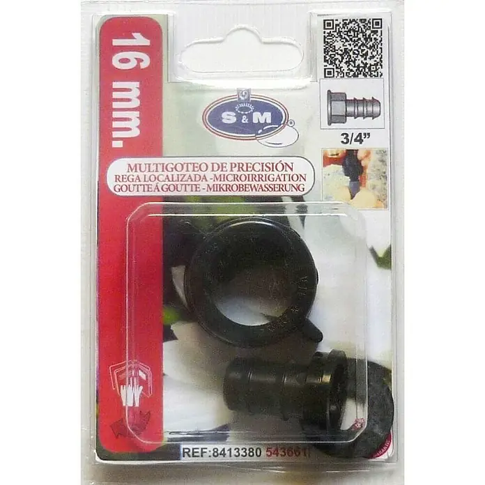 Conector para manguera goteo Hembra - ¾″, 16 mm, Plástico