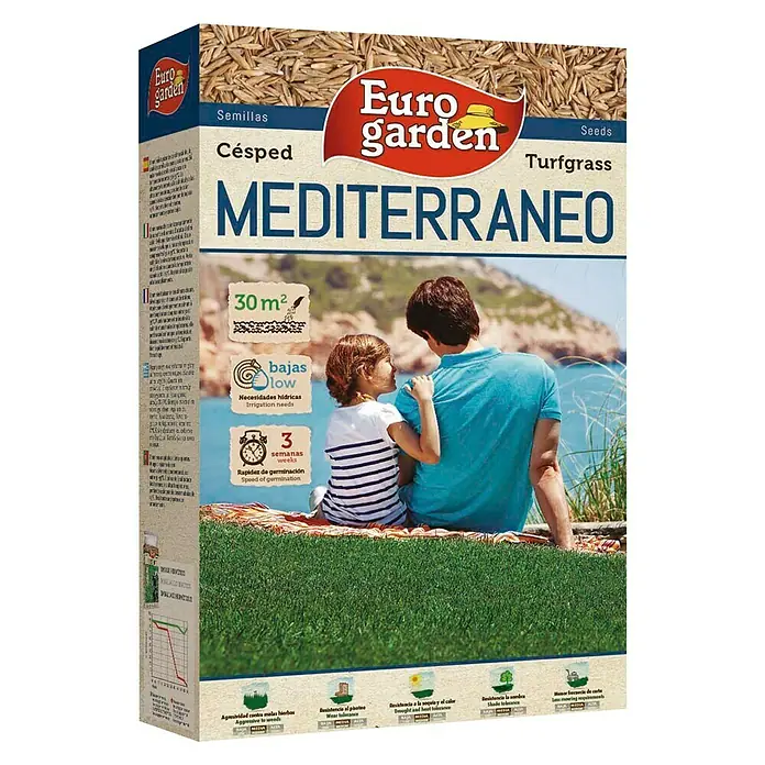 Euro Garden Semillas de césped mediterráneo - 1 kg, 30 m²