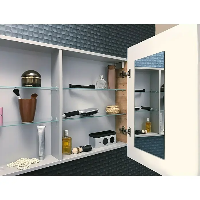 Camargue Stella LED-Spiegelschrank - B x H: 120 x 73,7 cm, Mit Beleuchtung, Mit eckigen Kanten, Spanplatte, Grafit - Detailaufnahme