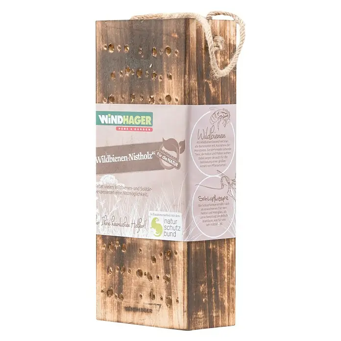 Windhager Nistholz - L x B x H: 12,5 x 8 x 30 cm, Geeignet für: Wildbienen, Massivholz, Geflammt