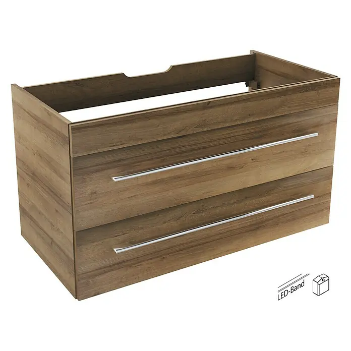 Camargue Stella Waschtischunterschrank - 99,4 x 48,8 x 55 cm, 2 Schubkästen, Mit Beleuchtung, Berg Eiche - Linke Seitenansicht