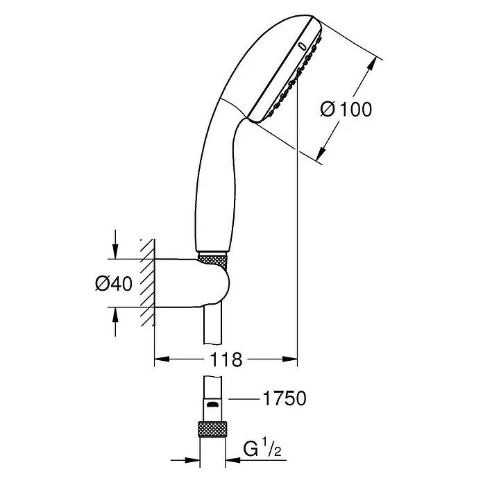 Grohe Vitalio Start Set de ducha - Distancia entre orificios: 47 cm - 62 cm, Cromo, Número de tipos de chorro: 2 ud.