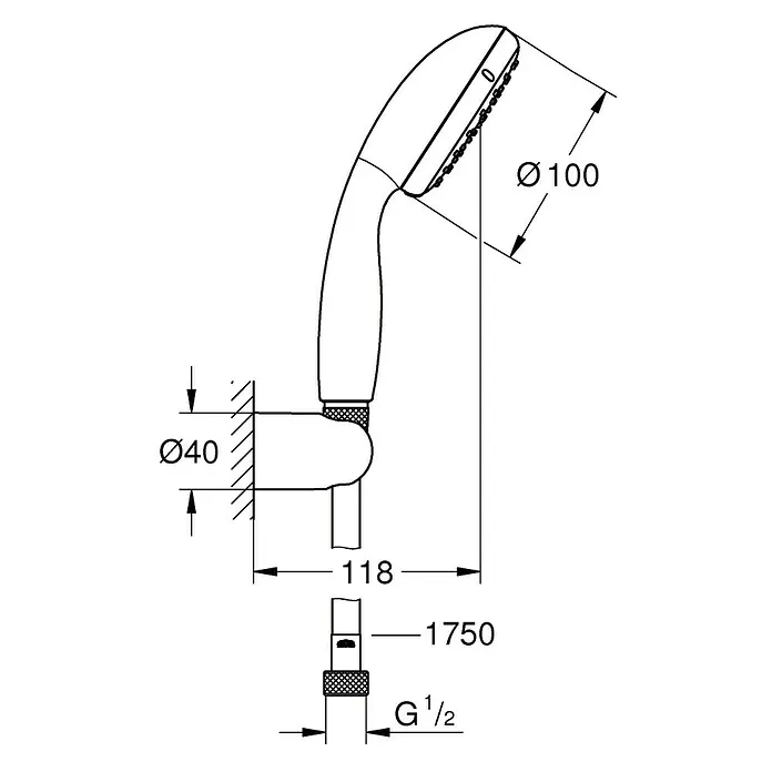 Grohe Vitalio Start Set de ducha - Distancia entre orificios: 47 cm - 62 cm, Cromo, Número de tipos de chorro: 1 ud.