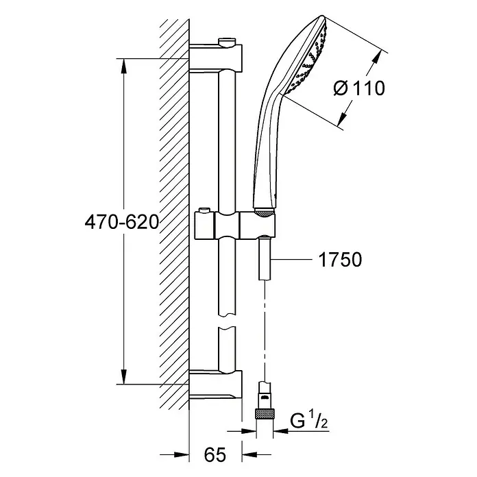 Grohe Conjunto de ducha Vitalio Joy - Distancia entre orificios: 47 cm - 62 cm, Tipos de chorro: Rain, Cromo