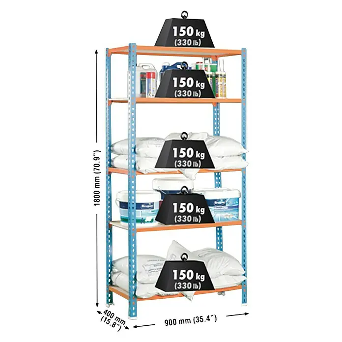 Simonrack Maderclick Metallregal Maderclick - L x B x H: 40 x 90 x 180 cm, Traglast: 150 kg/Boden, Anzahl Böden: 5 Stk., Stecken, Blau/Orange - Ansicht von oben