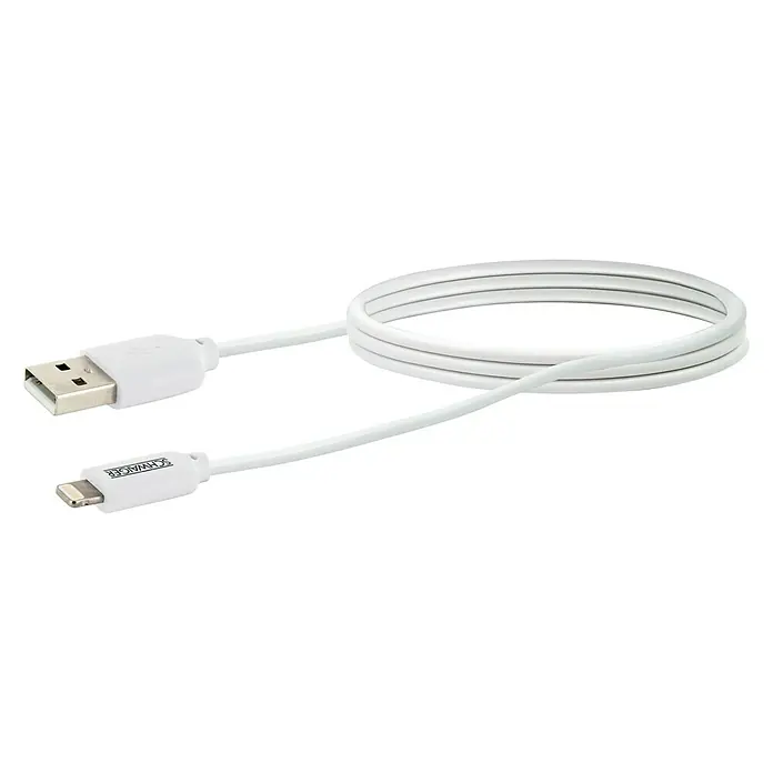 Schwaiger USB kabel za punjenje Lightning - 2 m, Bijele boje, USB A utikač, utikač Lightning - Pogled sprijeda