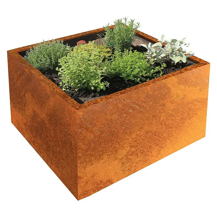 Palatino Exlusive Line Pflanzkübel eckig Clara - 80 x 80 x 50 cm, Cortenstahl, Rotbraun - Linke Seitenansicht