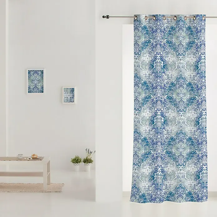 Cortina con ollaos Phoenix Cristel - 140 x 260 cm, 100% poliéster, Azul