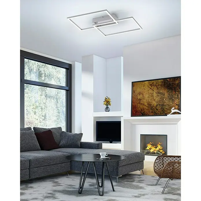 LeuchtenDirekt LED-Deckenleuchte Iven - 15,5 W, L x B x H: 50 x 42 x 7 cm, Stahl, Warmweiß