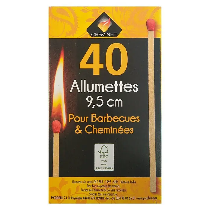 Fósforos largos - 40 uds., Fuego para chimenea y barbacoa