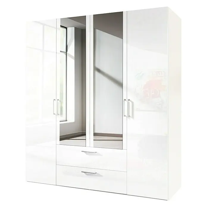 Express Möbel Kleiderschrank Brooklyn - L x B x H: 58 x 200 x 216 cm, Weiß, 2 Spiegel, Lackiert, Anzahl Schubladen: 2 Stk. - Rechte Seitenansicht