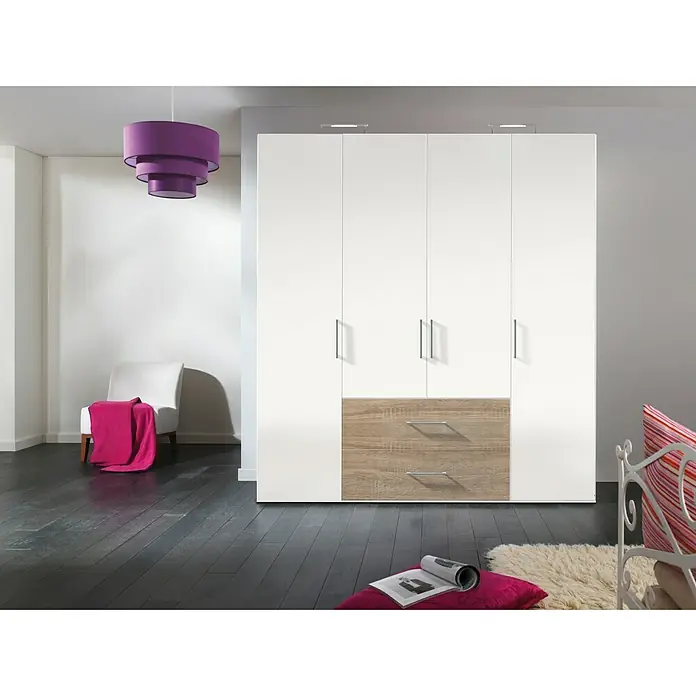 Express Möbel Kleiderschrank Brooklyn - L x B x H: 58 x 200 x 216 cm, Weiß/Sonoma Eiche, Ohne Spiegel, Anzahl Schubladen: 2 Stk. - Stimmungsaufnahme