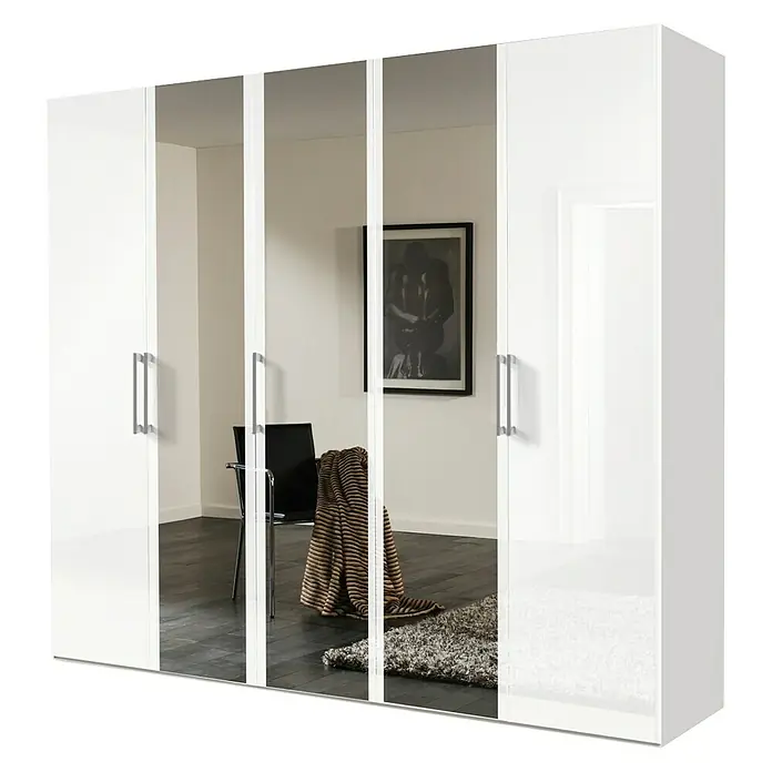 Express Möbel Kleiderschrank Brooklyn - L x B x H: 58 x 250 x 216 cm, Weiß, 3 Spiegel, Lackiert - Rechte Seitenansicht
