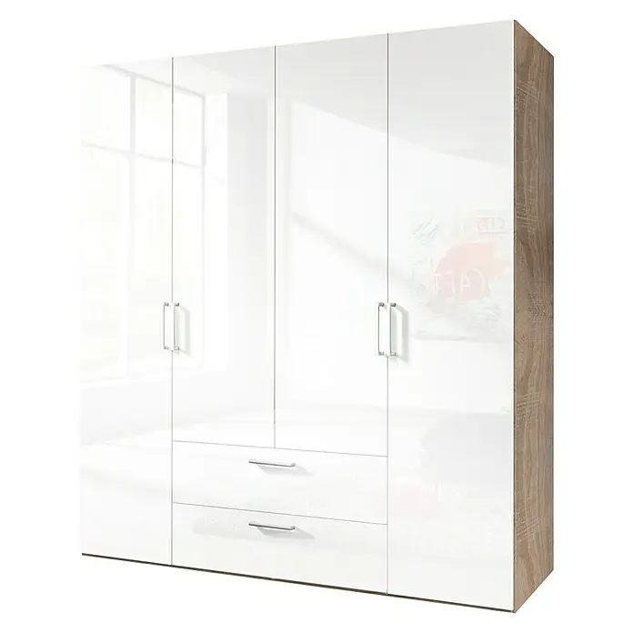 Express Möbel Kleiderschrank Brooklyn - L x B x H: 58 x 200 x 216 cm, Weiß/Sonoma Eiche, Ohne Spiegel, Lackiert, Anzahl Schubladen: 2 Stk. - Rechte Seitenansicht