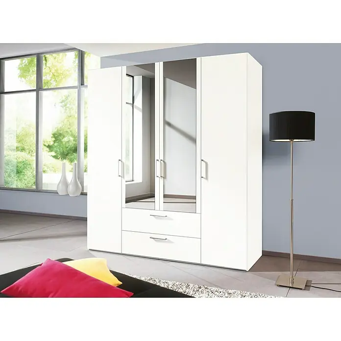 Express Möbel Kleiderschrank Brooklyn - L x B x H: 58 x 200 x 216 cm, Weiß, 2 Spiegel, Anzahl Schubladen: 2 Stk. - Stimmungsaufnahme