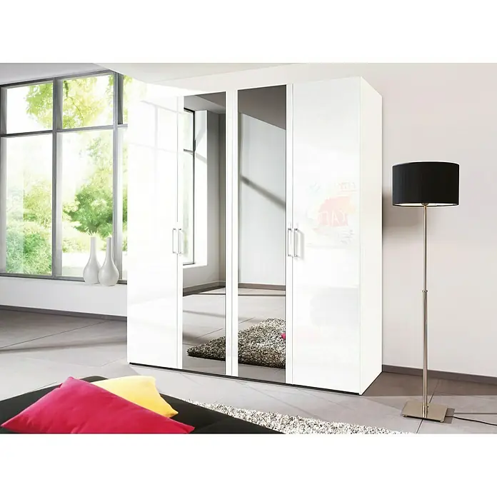 Express Möbel Kleiderschrank Brooklyn - L x B x H: 58 x 200 x 216 cm, Weiß, 2 Spiegel, Lackiert - Stimmungsaufnahme