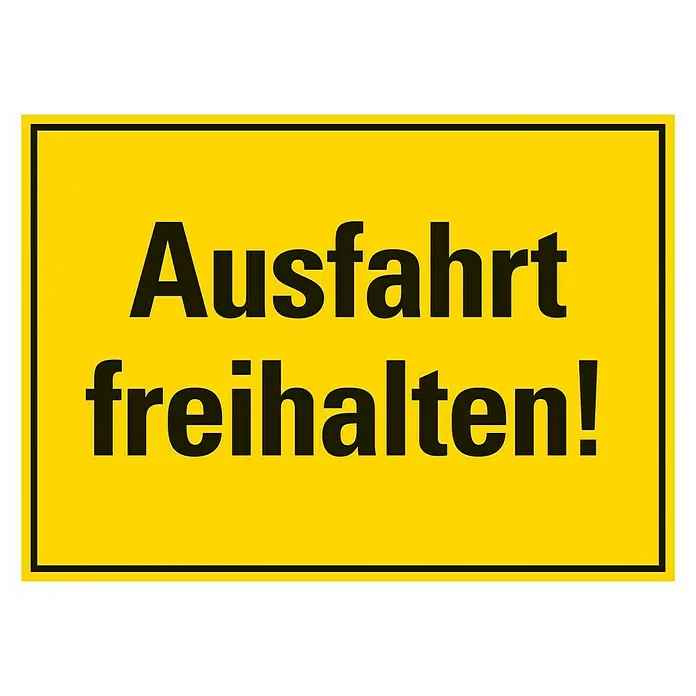 Pickup Hinweisschild - L x B: 35 x 25 cm, Motiv: Ausfahrt freihalten, Gelb/Schwarz - Draufsicht