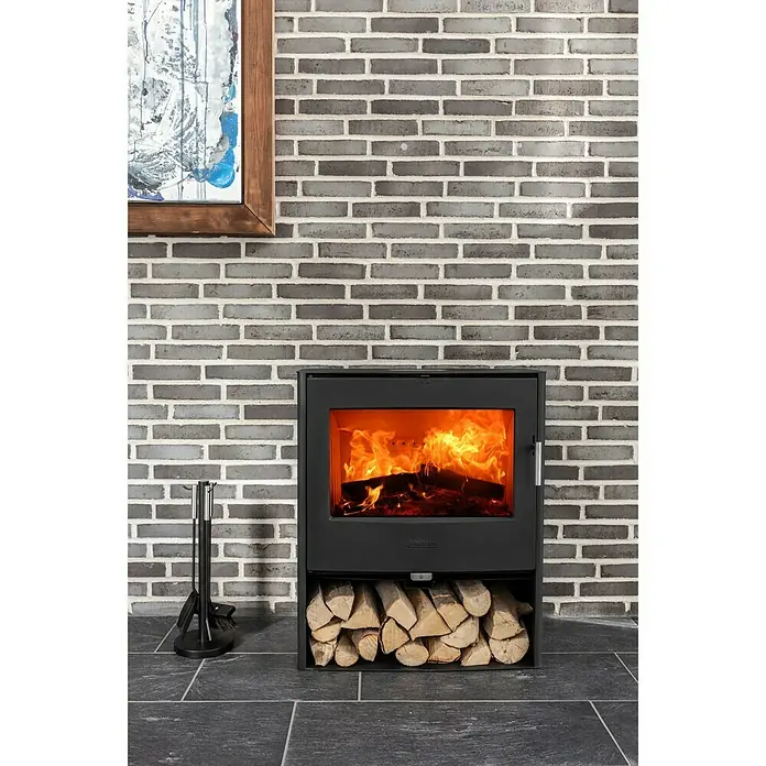 Aduro Estufa de leña 20 - 6,5 kW, Volumen de calefacción: 350 m³, Con compartimento de madera, Negro - Foto ambiente