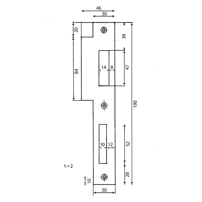 Stabilit Lappenschließblech - DIN-R, L x B: 190 x 30 mm, Hauseingangstür - Ansicht von oben