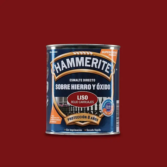 Hammerite Esmalte para metal Hierro y Óxido Liso - Rojo antiguo, 750 ml, Liso
