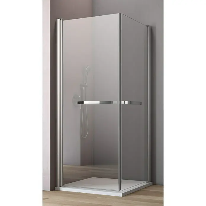 GEO Hit Eckdusche B-E10P - 90 x 80 x 202,2 cm, Beschichtet, Stärke: 6 mm, Silber - Vorderansicht