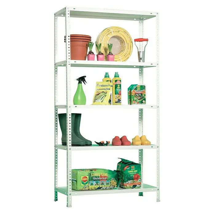 Simonrack Comfort Metallregal - L x B x H: 40 x 90 x 180 cm, Traglast: 100 kg/Boden, Anzahl Böden: 5 Stk., Schrauben, Weiß