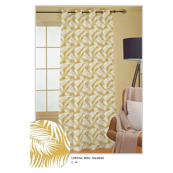 Cortina con ollaos Bergen ocre - 140 x 260 cm, 80% algodón y 20% poliéster