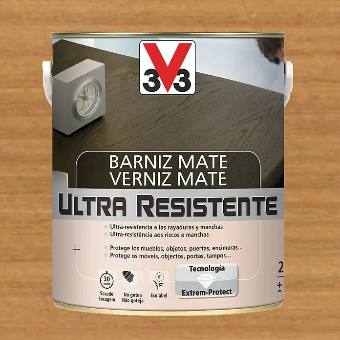 V33 Barniz para madera Mate Ultra Resistente - Roble oscuro, Mate, 2,5 l