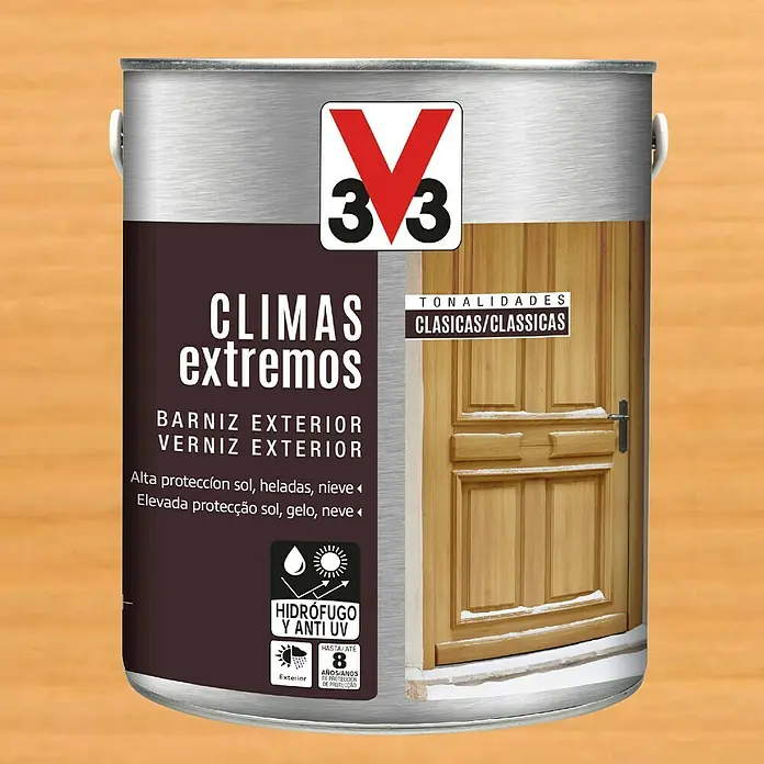 V33 Barniz para madera exterior Climas Extremos - Roble claro, Brillante, 2,5 l
