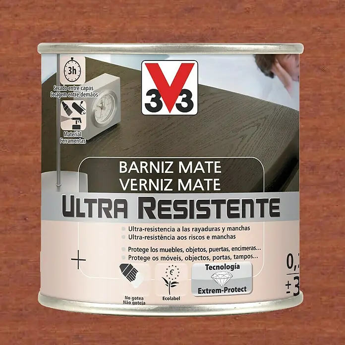 V33 Barniz para madera Mate Ultra Resistente - Sapelly, Mate, 250 ml