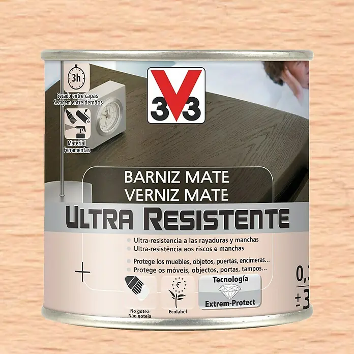 V33 Barniz para madera Mate Ultra Resistente - Incoloro, Mate, 250 ml