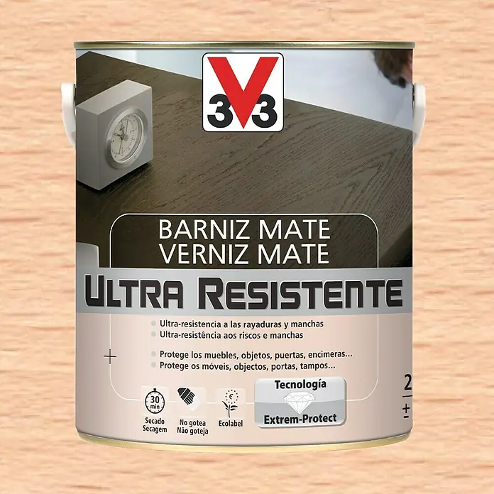 V33 Barniz para madera Mate Ultra Resistente - Incoloro, Mate, 2,5 l
