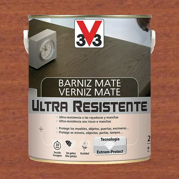 V33 Barniz para madera Mate Ultra Resistente - Sapelly, Mate, 2,5 l