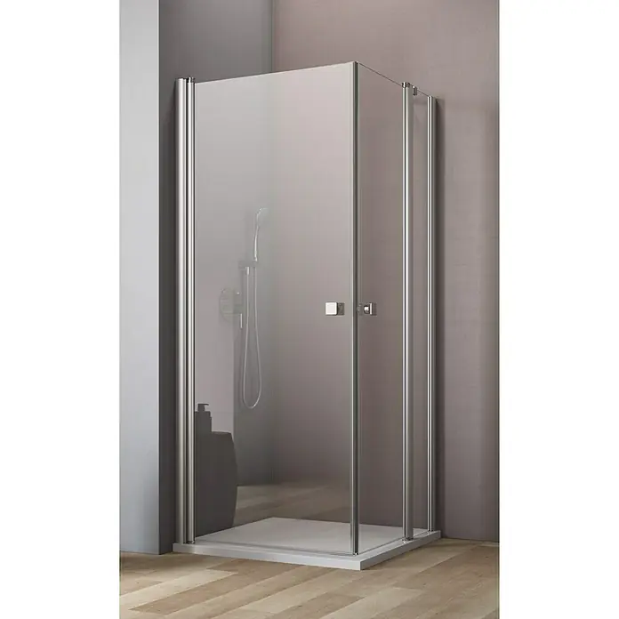 GEO Hit Eckdusche B-E120 - 80 x 100 x 202,2 cm, Unbeschichtet, Stärke: 6 mm, Silber - Vorderansicht