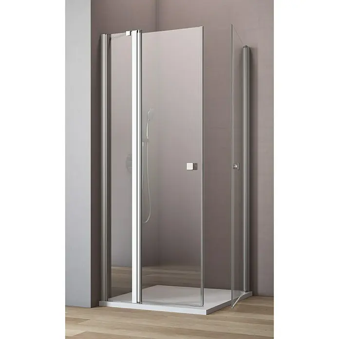 GEO Hit Eckdusche B-E210 - 100 x 90 x 202,2 cm, Beschichtet, Stärke: 6 mm, Silber - Vorderansicht