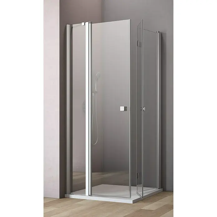 GEO Hit Eckdusche B-E240 - 80 x 100 x 202,2 cm, Beschichtet, Stärke: 6 mm, Silber - Vorderansicht