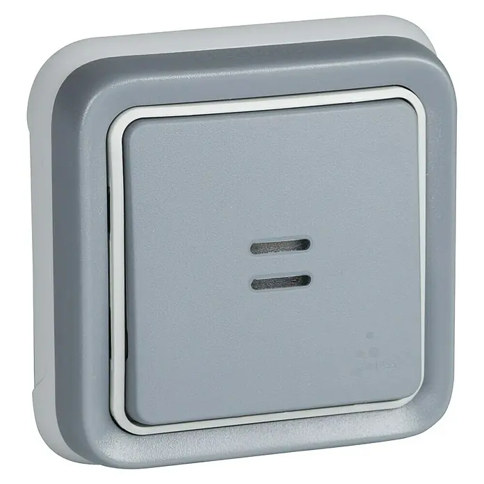 Legrand Pulsador para estancias con humedad con luz plano Plexo - Gris, Montaje en la pared, IP55