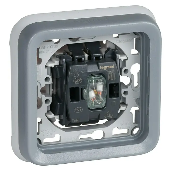 Legrand Pulsador para estancias con humedad con luz plano Plexo - Gris, Montaje en la pared, IP55