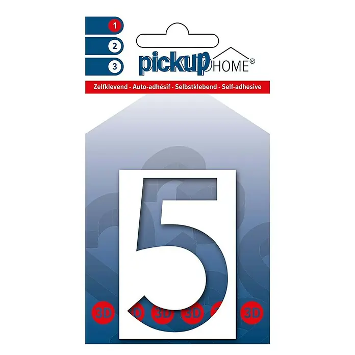 Pickup 3D Home Huisnummer - Hoogte: 6 cm, Motief: 5, Wit, Kunststof, Zelfklevend