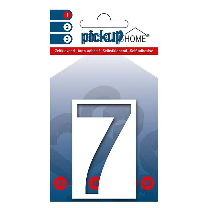 Pickup 3D Home Huisnummer - Hoogte: 6 cm, Motief: 7, Wit, Kunststof, Zelfklevend